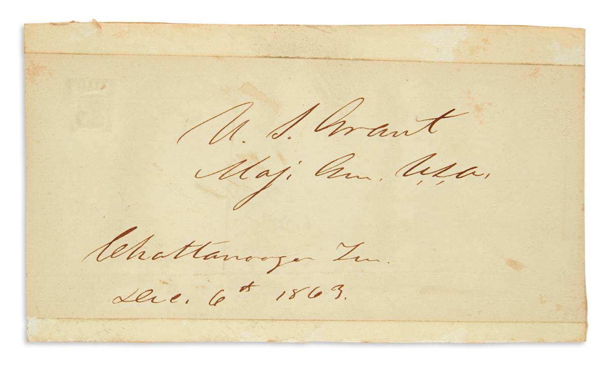 (CIVIL WAR.) GRANT, ULYSSES S. Signature and date, U.S. Grant / Maj. Gen. U.S.A. / Chattanooga Ten. / Dec. 6th 1863, on a slip of pap